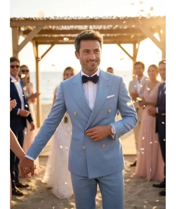 Smoking croisé 2 boutons col châle bleu | Costume Privé Paris