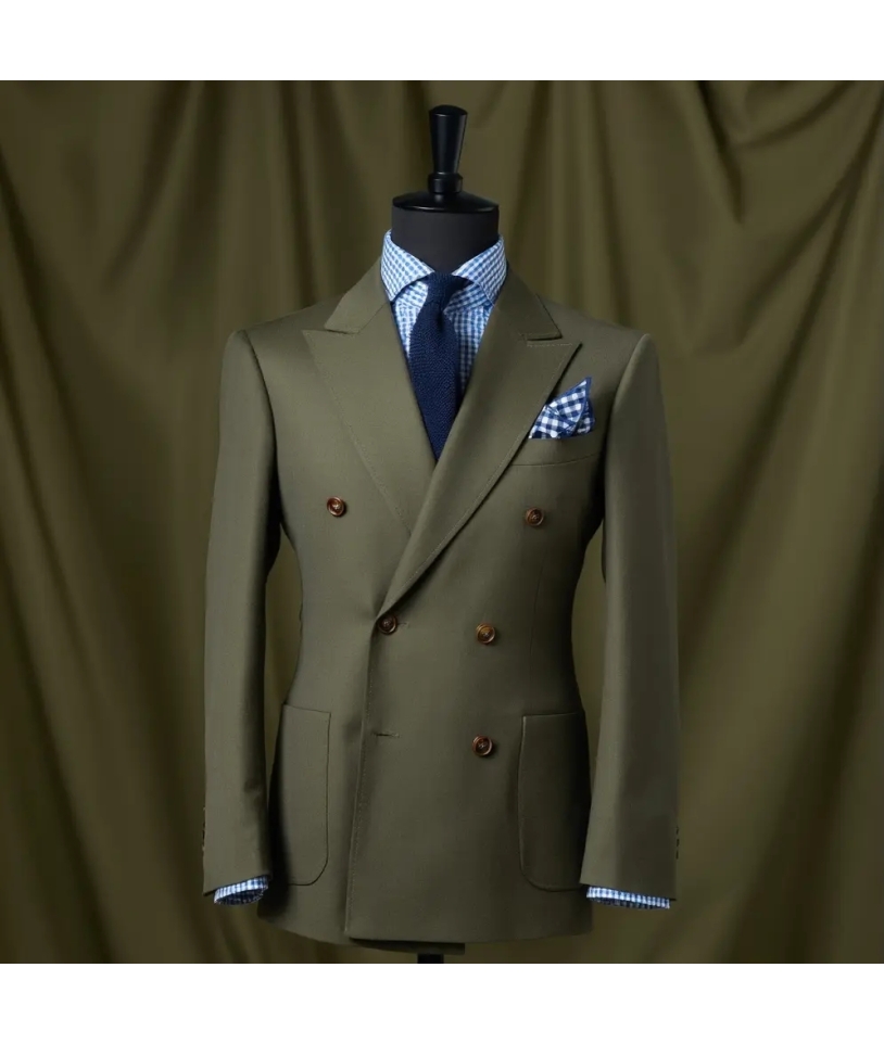 Costume croisé vert kaki foncé – costume croisé vert tendance sur mesure
