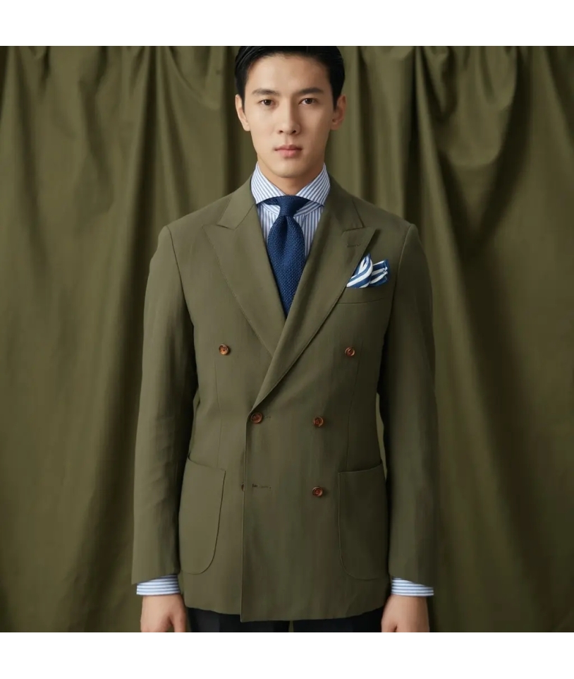 Costume croisé vert kaki foncé – costume croisé vert tendance sur mesure