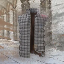 Doudoune sans manche gris carreaux marron | Costume Privé Paris