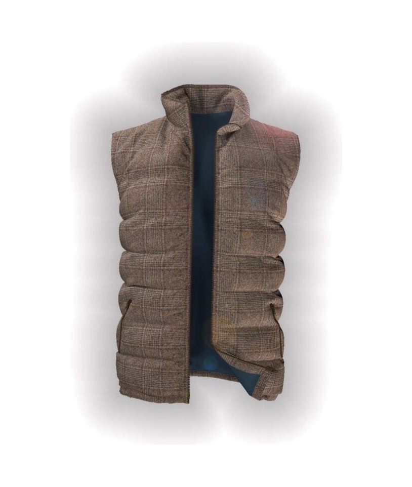 Doudoune sans manche marron clair Prince de Galles