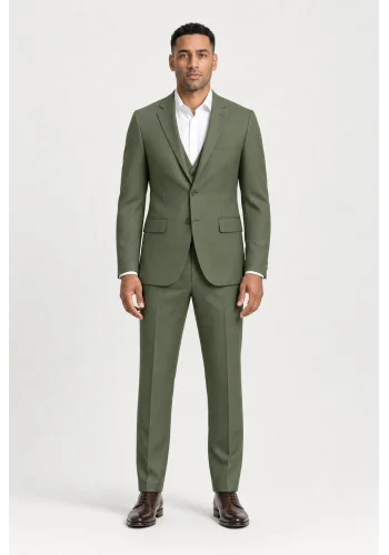 Costume mariage vert olive clair — porté face — sur mesure — Costume Privé Paris