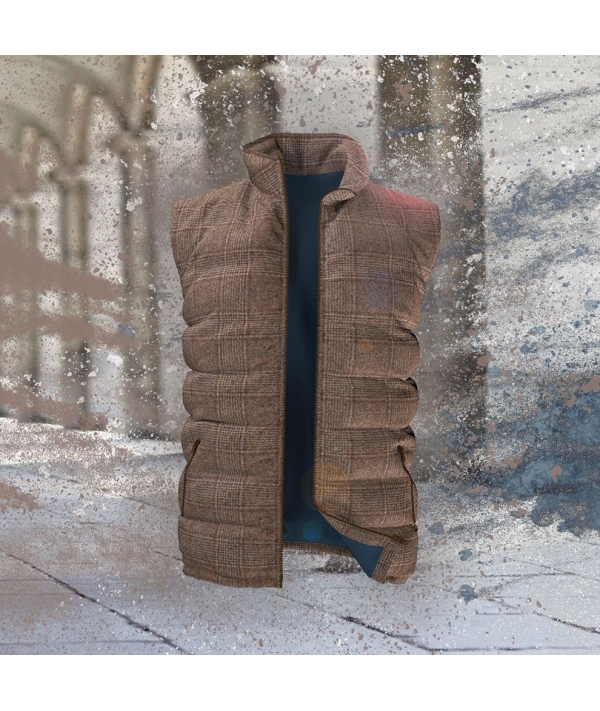 Doudoune sans manche marron clair Prince de Galles