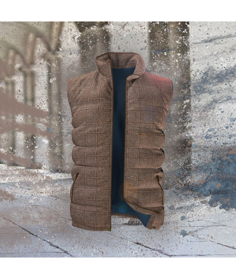 Doudoune sans manche marron clair Prince de Galles