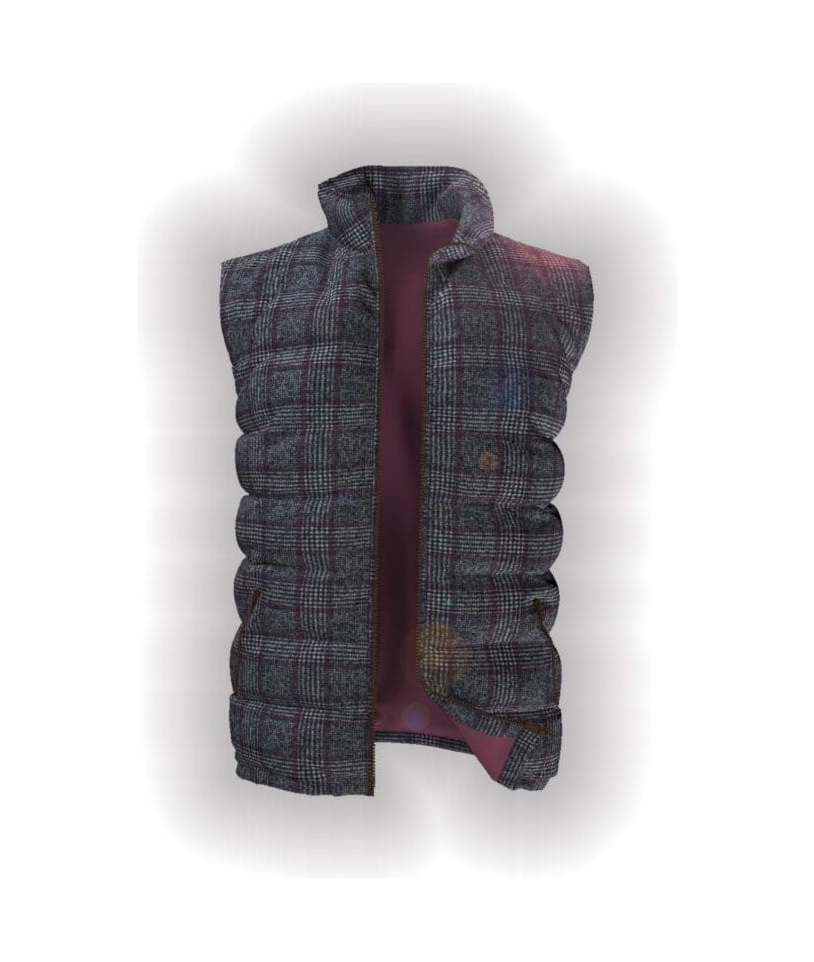 Doudoune sans manche gris carreaux violet