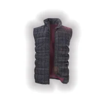 Doudoune sans manche gris carreaux violet | Costume Privé Paris