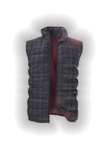 Doudoune sans manche gris carreaux violet