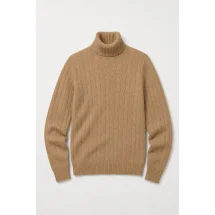 Pull col roulé torsade marron clair — packshot ensemble