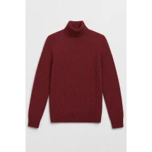 Pull col roulé torsade bordeaux — packshot ensemble