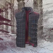 Doudoune sans manche gris carreaux violet | Costume Privé Paris