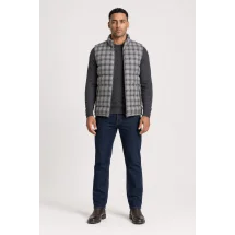 Doudoune sans manche gris carreaux marron — porté face — sur mesure — Costume Privé Paris