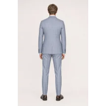 Veste bleu ciel large carreau marron automne — vue de dos porté
