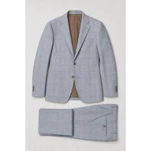 Veste bleu ciel large carreau marron automne — packshot ensemble