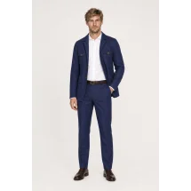Veste saharienne lin bleu marine — porté décontracté veste ouverte