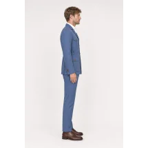 Veste saharienne lin bleu denim — vue profil porté