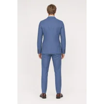 Veste saharienne lin bleu denim — vue de dos porté