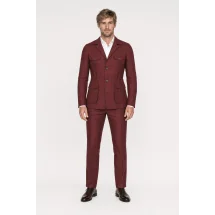 Veste saharienne lin bordeaux — porté face — sur mesure — Costume Privé Paris