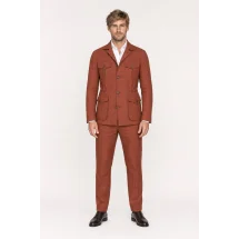 Veste saharienne lin terracotta — porté face — sur mesure — Costume Privé Paris