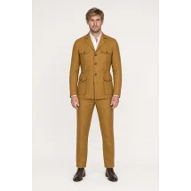 Veste saharienne lin ocre — porté face — sur mesure — Costume Privé Paris