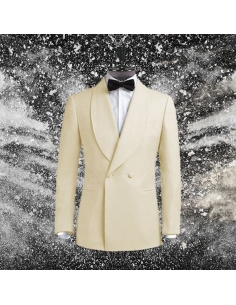 Smoking croisé 2 boutons col châle blanc crème