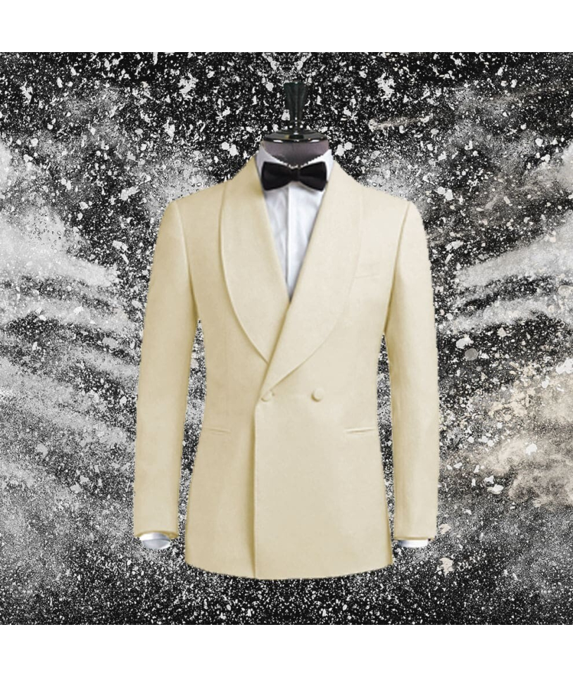 Smoking croisé 2 boutons col châle blanc crème