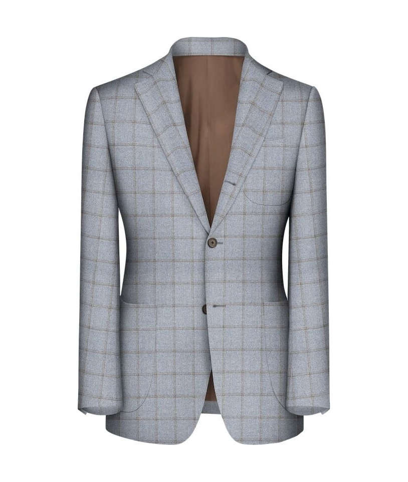 Veste bleu ciel large carreau marron automne