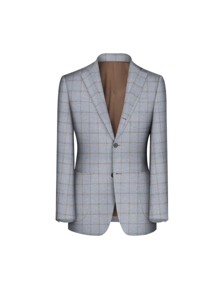 Veste bleu ciel large carreau marron automne