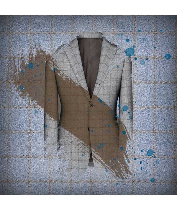 Veste bleu ciel large carreau marron automne