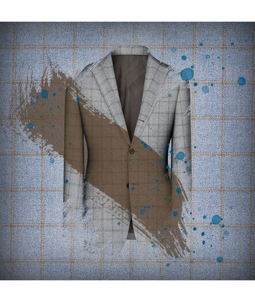 Veste bleu ciel large carreau marron automne