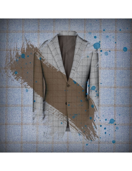 Veste bleu ciel large carreau marron automne