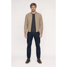 Blouson nubuck beige sable MA1 Steve — porté face — sur mesure — Costume Privé Paris