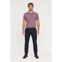 Polo coton piqué manche courte rose — porté face — sur mesure — Costume Privé Paris