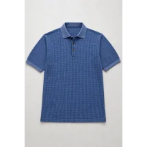 Polo coton piqué manche courte bleu denim — packshot ensemble
