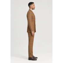 veste croisée orange carreaux bleu été — vue profil porté