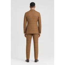 veste croisée orange carreaux bleu été — vue de dos porté