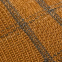veste croisée orange carreaux bleu été — détail macro tissu