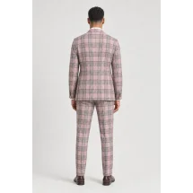 veste croisée rose carreaux gris été — vue de dos porté