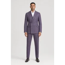 veste croisée violet carreaux été — porté face — sur mesure — Costume Privé Paris