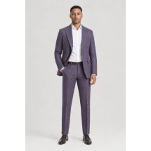veste croisée violet carreaux été — porté décontracté veste ouverte