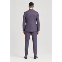 veste croisée violet carreaux été — vue de dos porté