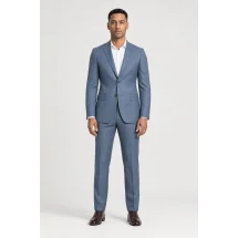 Veste bleu clair double carreaux marron — porté face — sur mesure — Costume Privé Paris