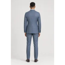 Veste bleu clair double carreaux marron — vue de dos porté