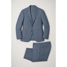 Veste bleu clair double carreaux marron — packshot ensemble