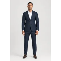 Veste bleu double carreaux marron — porté face — sur mesure — Costume Privé Paris