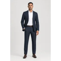 Veste bleu double carreaux marron — porté décontracté veste ouverte