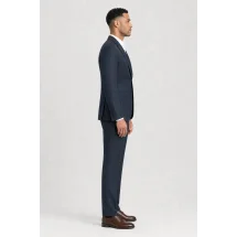 Veste bleu double carreaux marron — vue profil porté