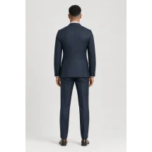Veste bleu double carreaux marron — vue de dos porté