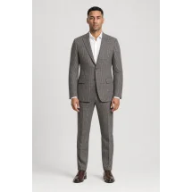 Veste grise prince de Galles tweed été — porté face — sur mesure — Costume Privé Paris