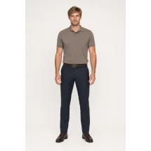 Pull polo manche courte brun — porté face — sur mesure — Costume Privé Paris