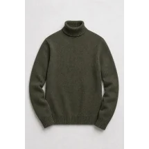 Pull col roulé vert olive — packshot ensemble